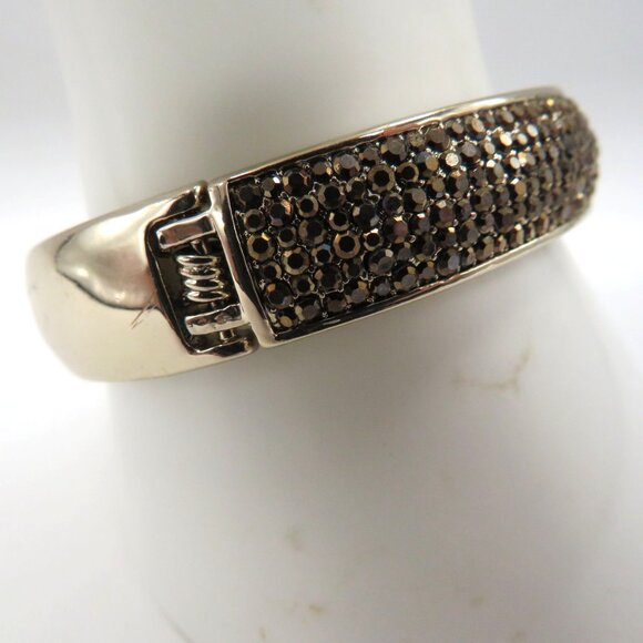 Gold Tone Bracelet Hinged Bangle Black Gilt Rhinestones Encrusted - Picture 4 of 10